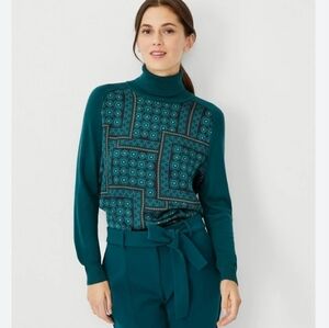 Ann Taylor Mixed Media Scarf Print Turtleneck